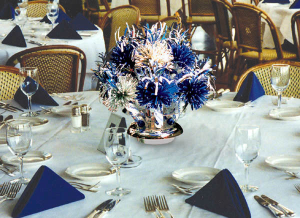 Blue And White Centerpieces By Wanderfuls For Tom’s Graduation Party.