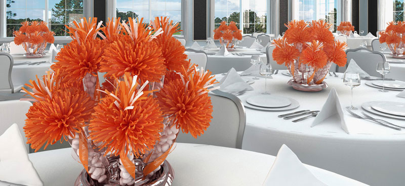 Fun And Bright Orange And White Centerpieces For Tex’s Retirement Party.