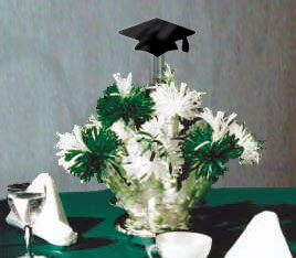 Green And White Graduation Themed Centerpiece By Wanderful’s For Merissa’s College Graduation Party.