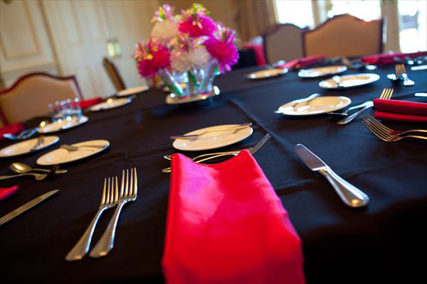 Laura & Billy’s Wedding Reception Table Setting With Pink Wanderfuls Centerpieces.