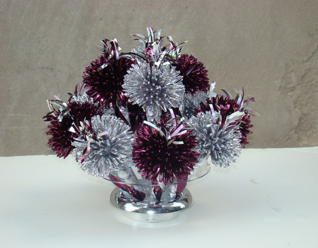 Metallic Silver And Maroon Centerpiece Designed By Wanderfuls For Nina’s Retirement Party.
