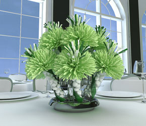 Soft Green And White Centerpiece For Celine And Bob’s 20th Anniversary Party.