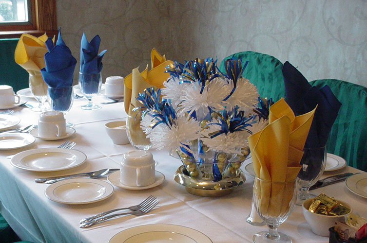 Valerie’s Blue And Yellow 10th Year Class Reunion Centerpieces.